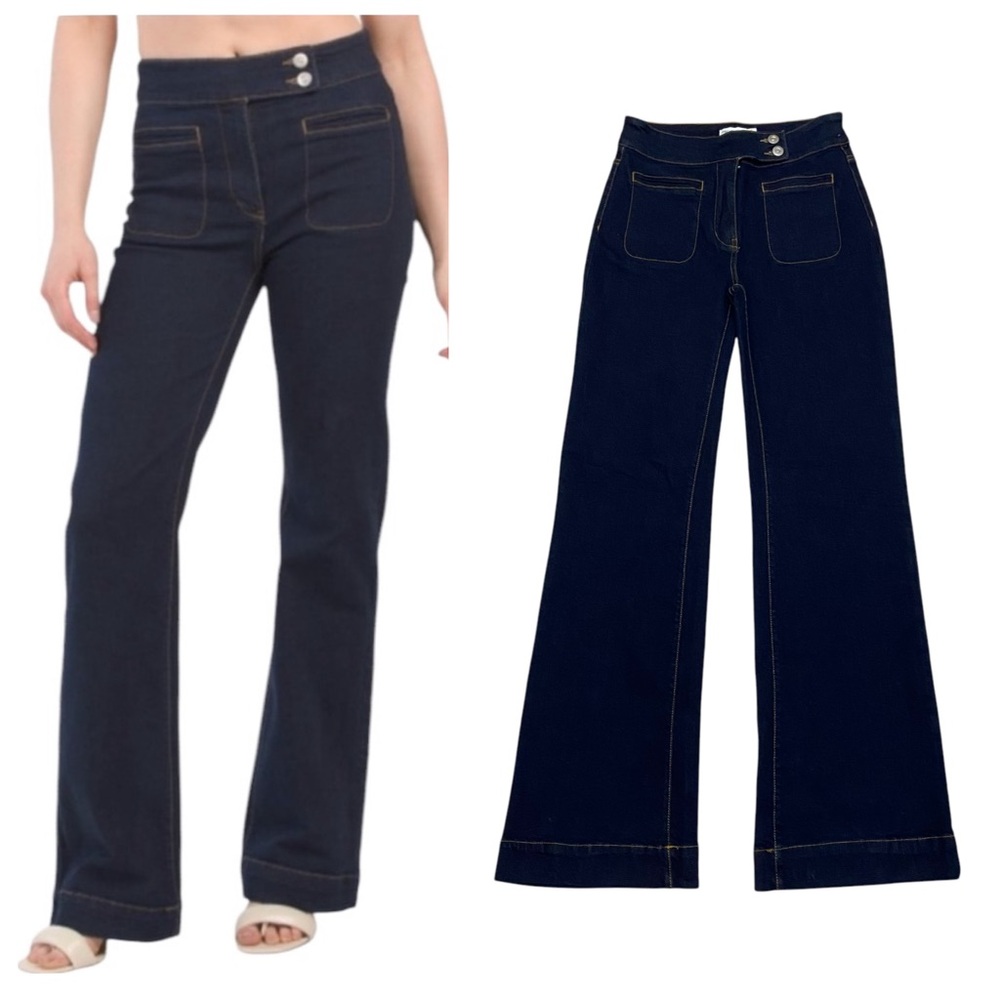 Alec Les Filles High Rise Wide Leg Dark Wash Sailor Trousers Jeans Womens Sz 27